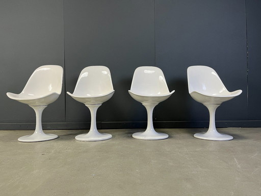 Chaises de salle à manger tulipe vintage en fibre de verre, style ère spatiale, ensemble de 4 - années 1960