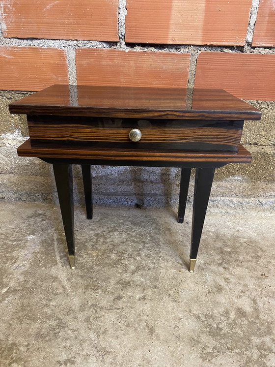 Image 1 of Chevet Ancien Table Nuit Tiroir Bois de Macassar Milieu XXeme Vintage #D369