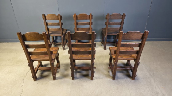 Image 1 of Vintage brutalistische eetkamerstoelen, set van 6 - jaren 60