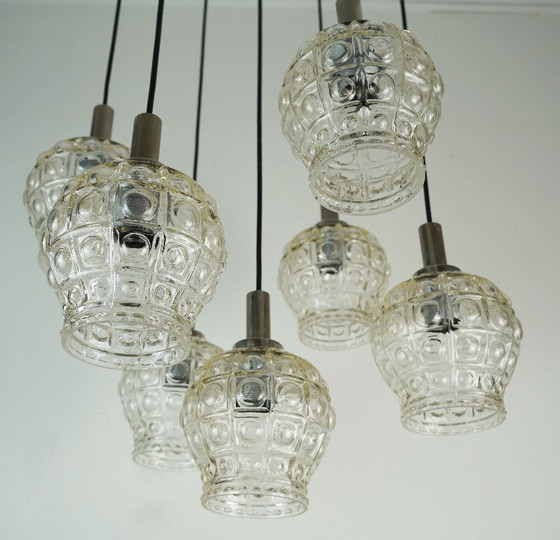 Image 1 of mid-century cascade PENDANT LIGHT - 7 shades - bubble glass and chrome - 1960s/1970s