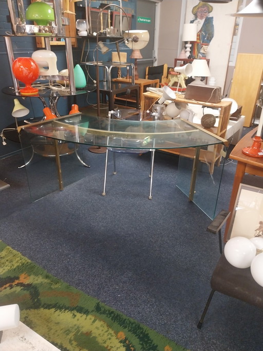 1 x Scrivania Gallotti e Radice anni '70 in vetro e metallo dorato