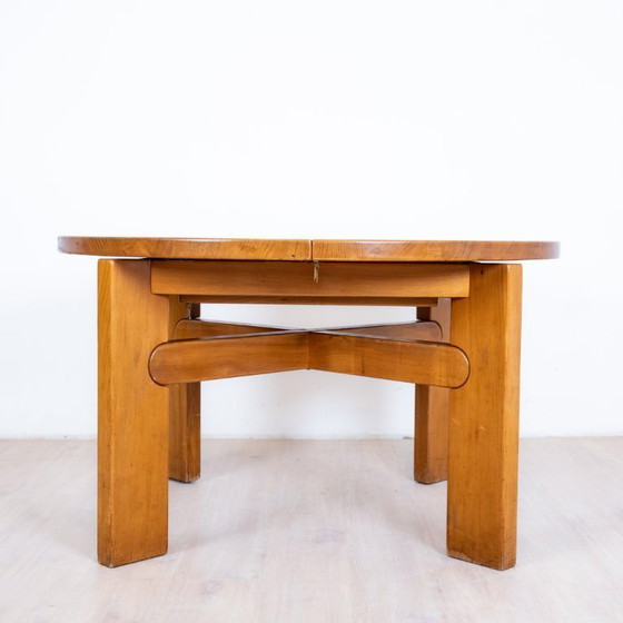Image 1 of Round Elm Table with Extension by Maison Regain, 1985
