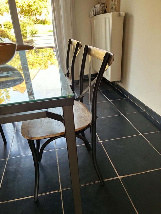 6 Sillas Cruz Metal Negro / Madera Maciza de Mango