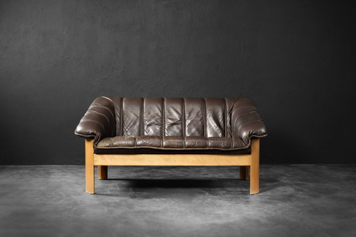 Vintage Mid-Century Danish Modern Brown Leather 2-Seater Sofa, 1970s