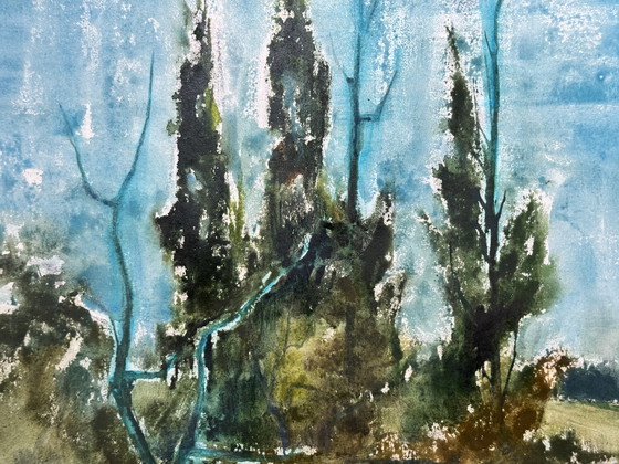 Image 1 of Eugène Eechaut (1928-2019) Aquarelle Paysage, 1973