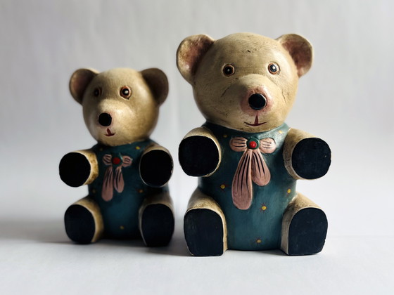 Image 1 of Duo di teddyberen houten vintage