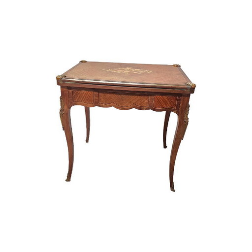 Table de jeu française de style Louis XV avec marqueterie, années 1960