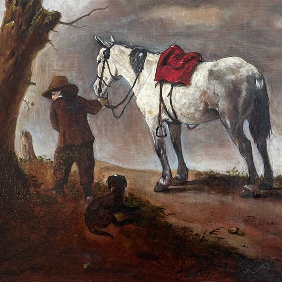 Image 1 of Reproduction par George Boellaard du tableau à l'huile « Cheval gris » de Wouwermans