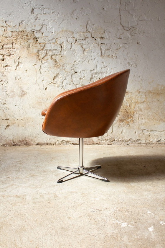 Image 1 of 70's Armchair / Swivel Chair Brown Skai Leather