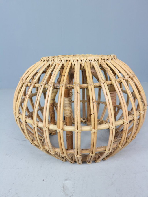 Vintage 1960s rattan pouf, planter, stool or side table by Dirk van Sliedrecht