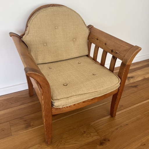 Uno & Östen Kristiansson For Vittsjö Möbelfabrik Pine Wood With Beige Cushions – fauteuils, Textile