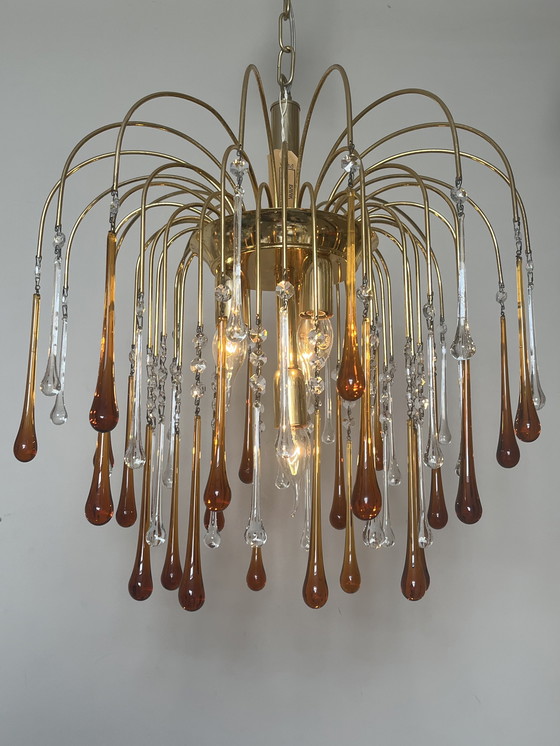 Image 1 of Vintage Teardrop Chandelier Pendant Lamp Brown Pearls