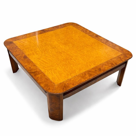 Image 1 of Tavolino da caffè in stile metà secolo con impiallacciatura in radica di legno – design vintage anni '70