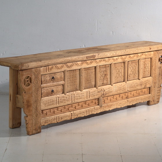 Antique carved sideboard in fir wood – China, circa 1930 – Brass (photo 4 of 40)