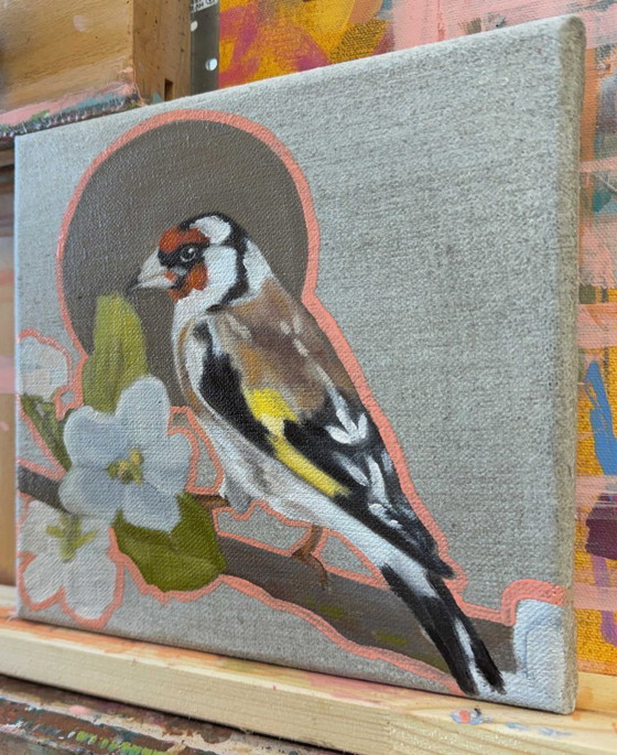 Image 1 of Goldfinch, oil on canvas, 20x20 cm, Sandra Kolondam