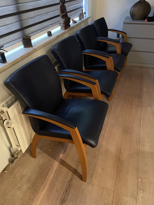 4 LEOLUX Camarillo (blauw leder en kersenhout)