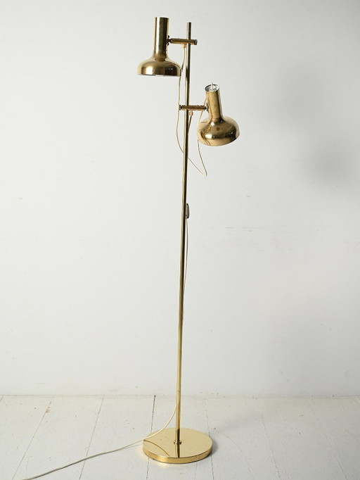 Scandinavian brass floor lamp with two adjustable light point