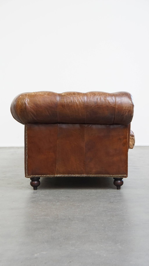 Large Beef Leather Chesterfield 4 Seat Sofa