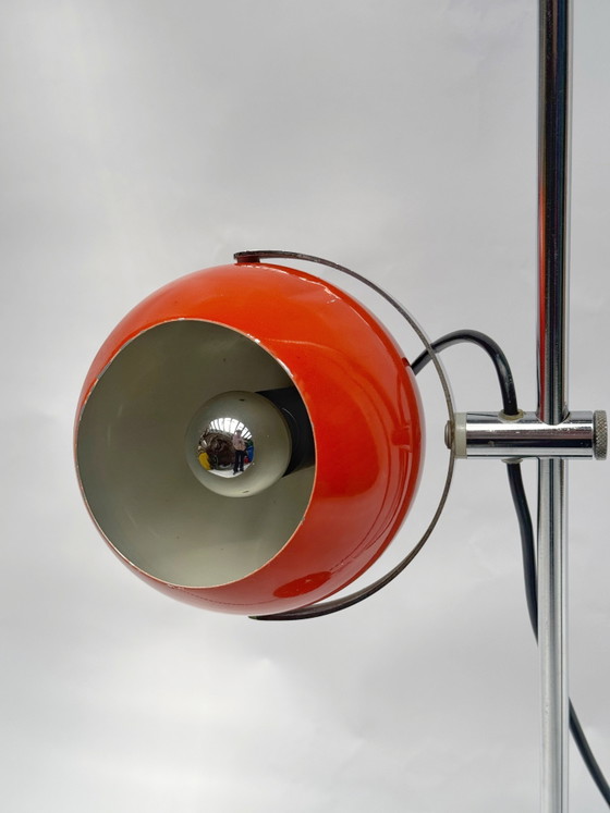Image 1 of Vintage Space Age Oogbol Vloerlamp | Anvia Almelo | Oranje Nederlands Design