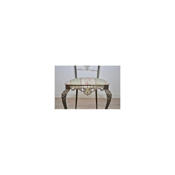 Image 1 of Pair of vintage patinated brass, wrought iron and velvet side chairs, 1970s