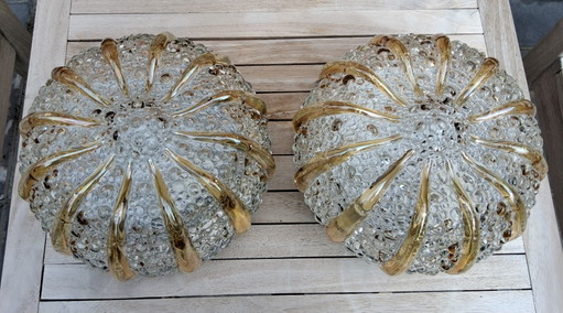 2 vintage ceiling lamps with bubble pattern, Maison Limburg style Helena Tynell j 60/70