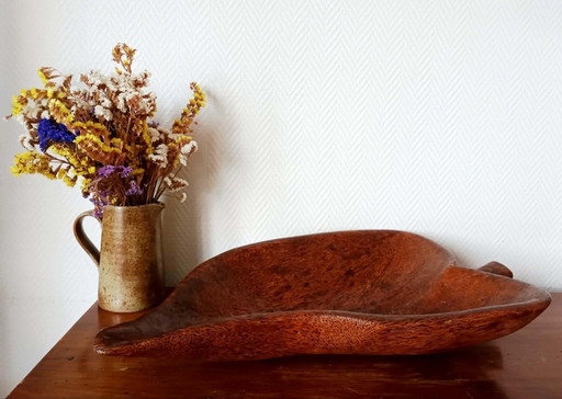 Grande coupe en bois brutaliste, 65 cm 