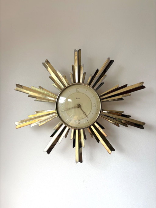 Schöne Junghans Starburst oder Sunburst Vintage Wanduhr 50er 60er Jahre