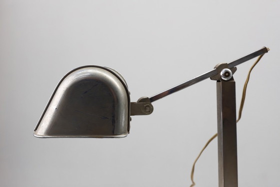 Image 1 of Art-déco-Schreibtischlampe aus Metall und Travertin im Industriestil, Belgien, 1930er Jahre