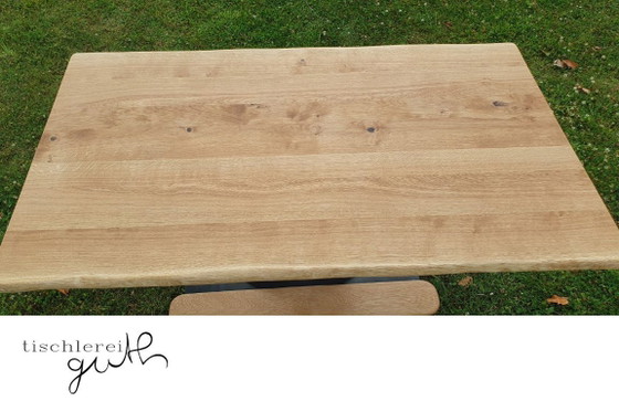 Image 1 of Dining table made of oak & steel – industrial design with character
