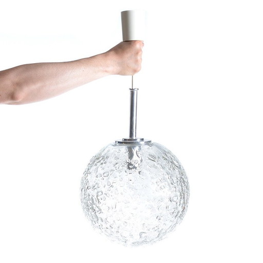 Vintage metalen en glazen plafondlamp voor Doria, Duitsland 1970