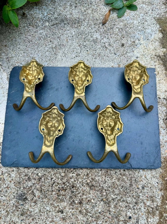 5 lion coat hooks in solid brass Art Nouveau – Coat racks, Art Deco (photo 5 of 6)