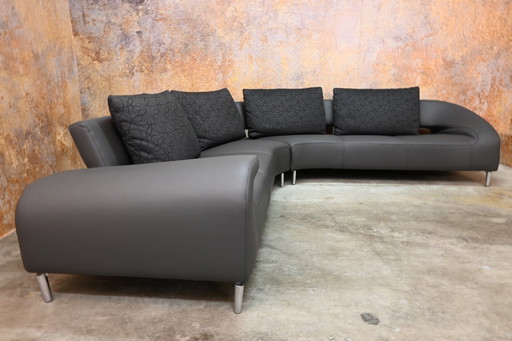 Canapé d'angle Leolux Vol de Reve en cuir gris retapissé