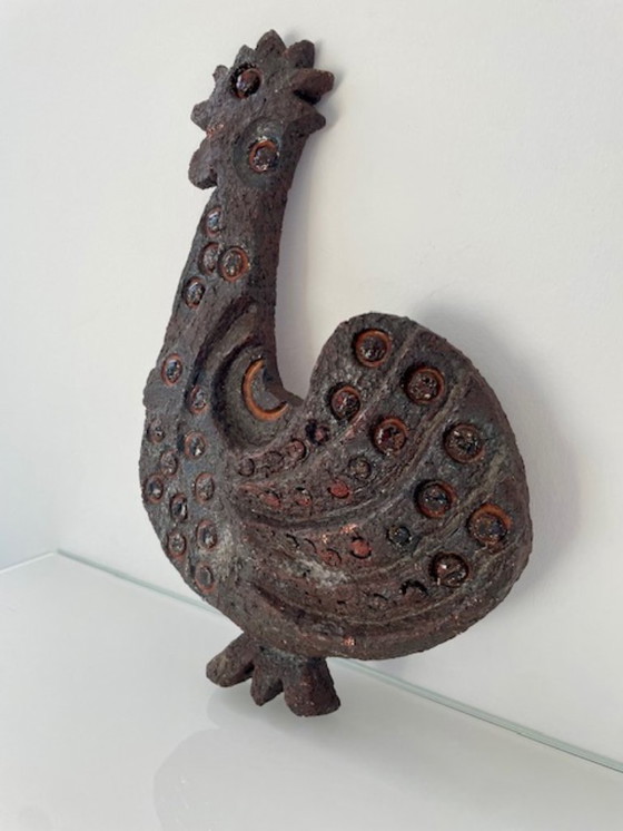 Image 1 of Zeldzame brutalistische wandsculptuur haan van keramiek