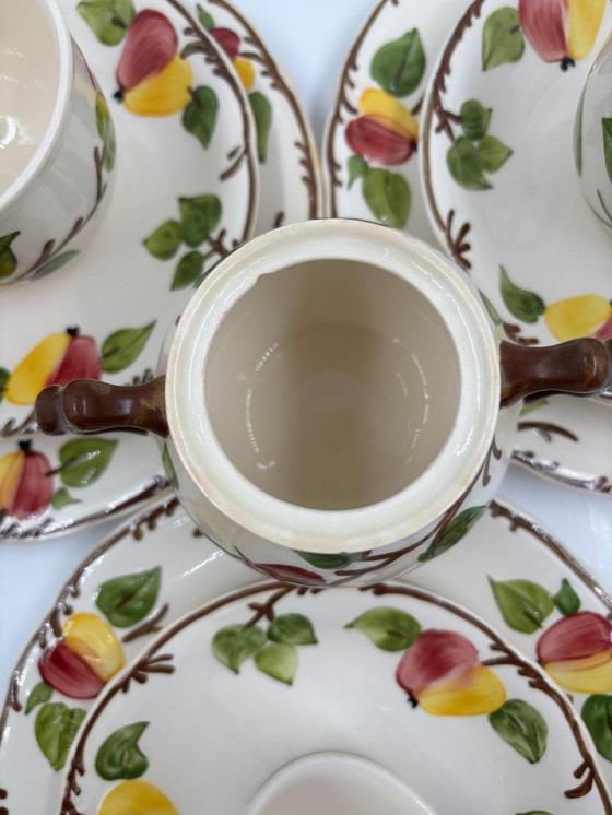 Image 1 of Service à café 3 pièces Villeroy & Boch « Ma Pomme » – peint à la main, 3 tasses/soucoupes, 3 assiettes à gâteau + sucrier