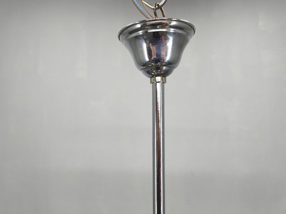Image 1 of Art Deco kroonluchter van chroom en glas, 5 bollen, jaren 1930