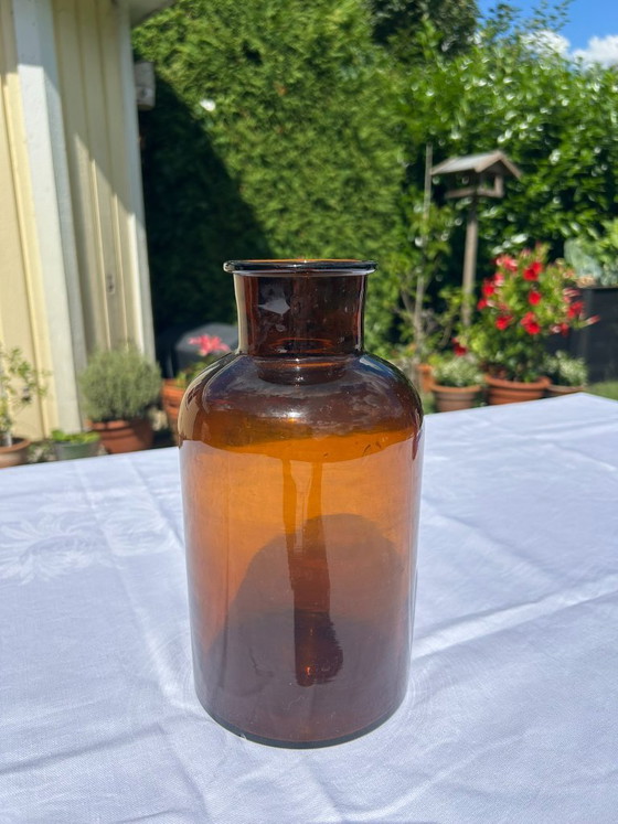 Image 1 of 2 bottles: Apothecary bottle + Elegant turquoise glass bottle, vintage turquoise