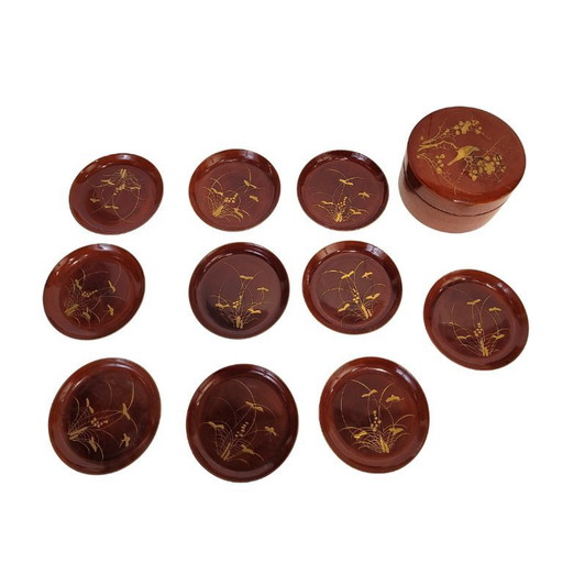 (10) Piatti con scatola, lacca urushi-e, periodo Showa, XX secolo - Giappone