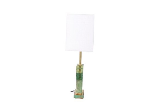 Pair of Murano Glass Lamps, Green Iridescent. 20th-21st Century.