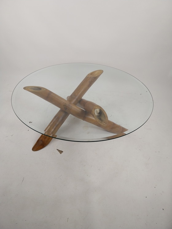 Image 1 of 1 x bamboe en glad salontafel 1970's 107 x 38cm 