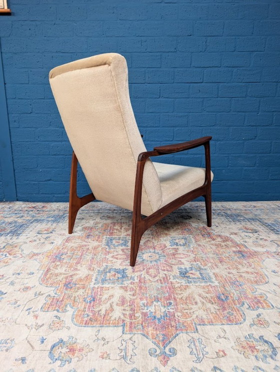 Fauteuil des années 60, Bois, Textile, Crème, Mid Century Modern (photo 5 sur 11)