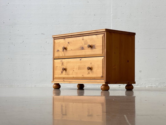 Solid Pine Chest of Drawers with 2 Drawers, Country Style, 1990s, Sideboard, Wood, Beige (photo 10 of 15)