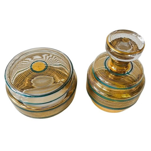 Bohemian Czech Art Deco Gilded Glass Dressing Table Set 1920's