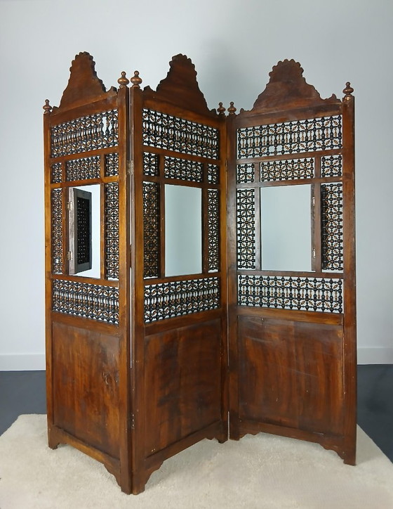 Image 1 of Paravento siriano dei primi del XX secolo intarsiato con madreperla