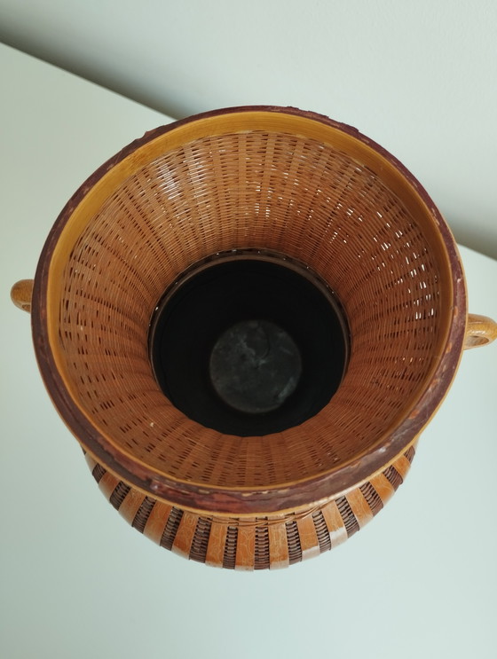 Image 1 of Bruin geweven rieten vaas Zhejiang Handicrafts