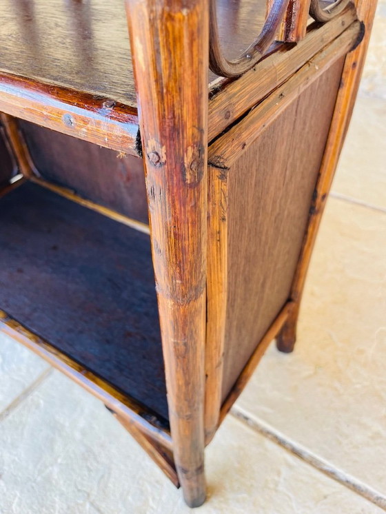 Image 1 of Vintage plank van bamboe en rotan met 2 verdiepingen en opbergruimte, jaren 1960