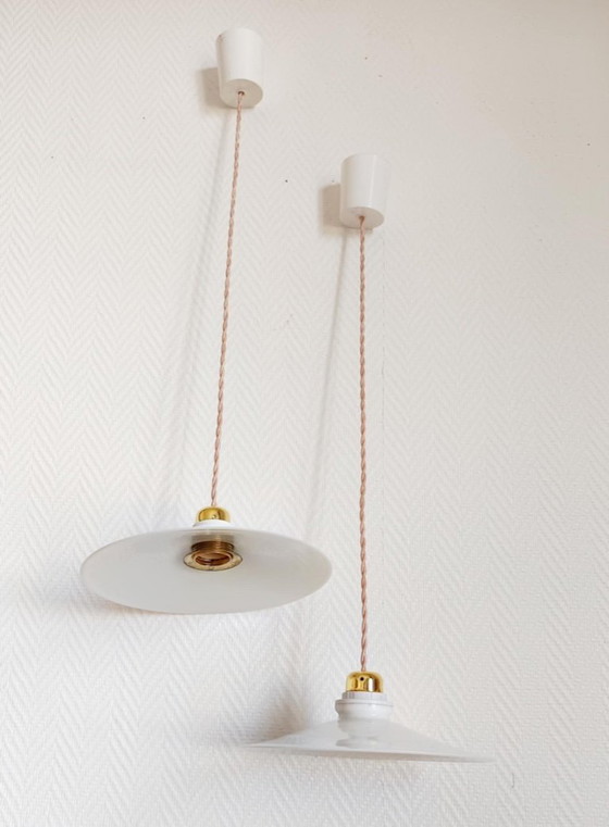 Image 1 of 2x vintage opaline pendant lights