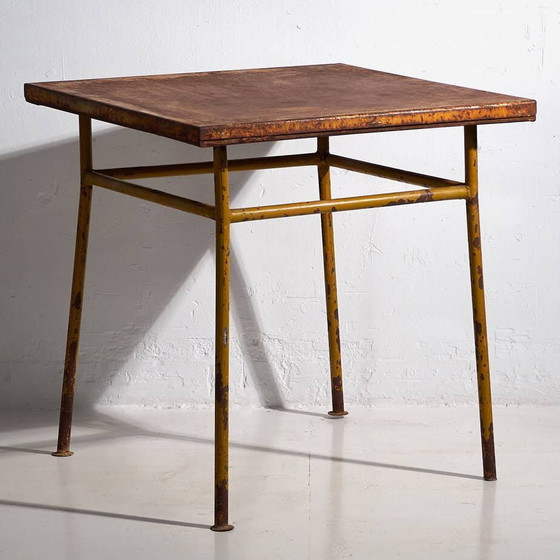 Ochre colored antique outdoor table (c.1920) #3 – Garden tables, Iron (photo 4 of 9)