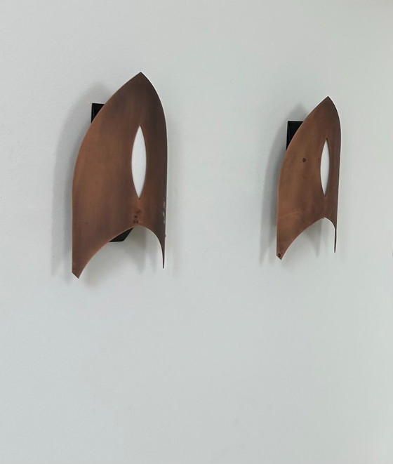Image 1 of Pair of vintage wall sconces in matte copper, France, 1970