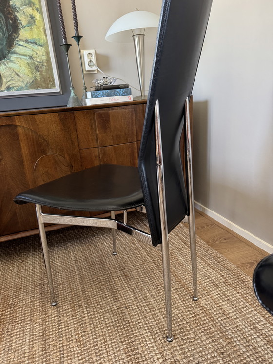 Image 1 of Set of 6 "S44" Leer en Chromen Design Stoelen door Gualtierotti en Vegni voor Fasem (1980s)