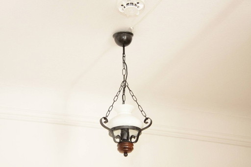 Deckenlampe Hängelampe Petroleum Glasschirm 54-64cm Vintage